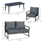 Outsunny Aluminum Patio Furniture Set, 4-Piece, Dark Grey, Loveseat, Armchairs, Coffee Table - Image 3