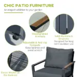 Outsunny Aluminum Patio Furniture Set, 4-Piece, Dark Grey, Loveseat, Armchairs, Coffee Table - Image 4