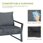 Outsunny Aluminum Patio Furniture Set, 4-Piece, Dark Grey, Loveseat, Armchairs, Coffee Table - Image 5