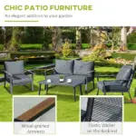 Outsunny Aluminum Patio Furniture Set, 4-Piece, Dark Grey, Loveseat, Armchairs, Coffee Table - Image 6