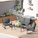 Outsunny Aluminum Patio Furniture Set, 4-Piece, Dark Grey, Loveseat, Armchairs, Coffee Table - Image 10