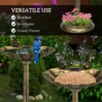 Antique Bronze Birdbath 32" with Planter Pedestal and Bird Statues Garden Decor - Image 4