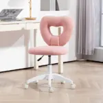 Armless Computer Desk Chair, Office Task Chair, Teddy Fleece Heart Makeup Vanity Chair with Swivel Wheels, Pink - Image 2