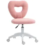Armless Computer Desk Chair, Office Task Chair, Teddy Fleece Heart Makeup Vanity Chair with Swivel Wheels, Pink - Image 11