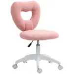Armless Computer Desk Chair, Office Task Chair, Teddy Fleece Heart Makeup Vanity Chair with Swivel Wheels, Pink