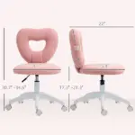 Armless Computer Desk Chair, Office Task Chair, Teddy Fleece Heart Makeup Vanity Chair with Swivel Wheels, Pink - Image 3
