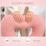 Armless Computer Desk Chair, Office Task Chair, Teddy Fleece Heart Makeup Vanity Chair with Swivel Wheels, Pink - Image 5