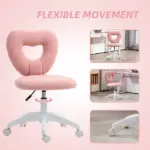 Armless Computer Desk Chair, Office Task Chair, Teddy Fleece Heart Makeup Vanity Chair with Swivel Wheels, Pink - Image 6