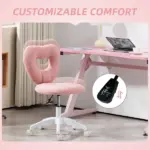 Armless Computer Desk Chair, Office Task Chair, Teddy Fleece Heart Makeup Vanity Chair with Swivel Wheels, Pink - Image 7