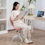 Armless Computer Desk Chair, Office Task Chair, Teddy Fleece Heart Makeup Vanity Chair with Swivel Wheels, Pink - Image 8