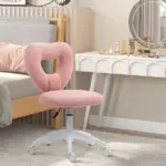 Armless Computer Desk Chair, Office Task Chair, Teddy Fleece Heart Makeup Vanity Chair with Swivel Wheels, Pink - Image 9