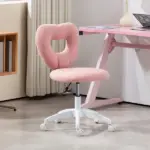 Armless Computer Desk Chair, Office Task Chair, Teddy Fleece Heart Makeup Vanity Chair with Swivel Wheels, Pink - Image 10