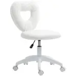 HOMCOM Armless Computer Desk Chair, Office Task Chair, Teddy Fleece Heart Makeup Vanity Chair with Swivel Wheels, White