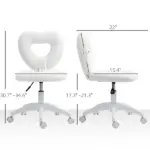 HOMCOM Armless Computer Desk Chair, Office Task Chair, Teddy Fleece Heart Makeup Vanity Chair with Swivel Wheels, White - Image 3
