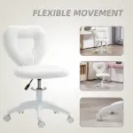 HOMCOM Armless Computer Desk Chair, Office Task Chair, Teddy Fleece Heart Makeup Vanity Chair with Swivel Wheels, White - Image 6