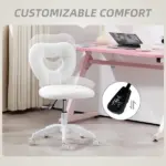 HOMCOM Armless Computer Desk Chair, Office Task Chair, Teddy Fleece Heart Makeup Vanity Chair with Swivel Wheels, White - Image 7
