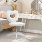 HOMCOM Armless Computer Desk Chair, Office Task Chair, Teddy Fleece Heart Makeup Vanity Chair with Swivel Wheels, White - Image 9