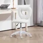 HOMCOM Armless Computer Desk Chair, Office Task Chair, Teddy Fleece Heart Makeup Vanity Chair with Swivel Wheels, White - Image 10