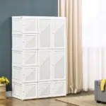 HOMCOM Armoire Foldable White Portable Closet Wardrobe with Cube Storage Hanging Rods Magnet Doors Clothes Organizer - Image 2