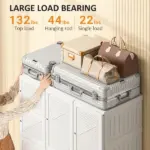 HOMCOM Armoire Foldable White Portable Closet Wardrobe with Cube Storage Hanging Rods Magnet Doors Clothes Organizer - Image 6