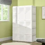 HOMCOM Armoire Foldable White Portable Closet Wardrobe with Cube Storage Hanging Rods Magnet Doors Clothes Organizer - Image 10