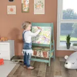 Art Easel for Kids with Paper Roll, 3 in 1 Toddler Painting Easel with Blackboard, Whiteboard, Storage Baskets, Green - Image 2
