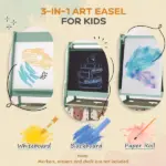 Art Easel for Kids with Paper Roll, 3 in 1 Toddler Painting Easel with Blackboard, Whiteboard, Storage Baskets, Green - Image 4