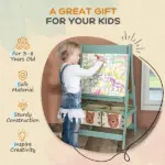 Art Easel for Kids with Paper Roll, 3 in 1 Toddler Painting Easel with Blackboard, Whiteboard, Storage Baskets, Green - Image 6