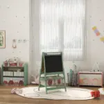 Art Easel for Kids with Paper Roll, 3 in 1 Toddler Painting Easel with Blackboard, Whiteboard, Storage Baskets, Green - Image 9