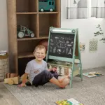 Art Easel for Kids with Paper Roll, 3 in 1 Toddler Painting Easel with Blackboard, Whiteboard, Storage Baskets, Green - Image 10