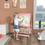 Art Easel for Kids with Paper Roll, Blackboard, Whiteboard, Storage, Pink - Image 2