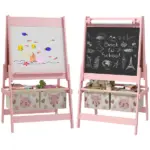 Art Easel for Kids with Paper Roll, Blackboard, Whiteboard, Storage, Pink - Image 11