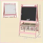 Art Easel for Kids with Paper Roll, Blackboard, Whiteboard, Storage, Pink - Image 3
