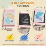 Art Easel for Kids with Paper Roll, Blackboard, Whiteboard, Storage, Pink - Image 4