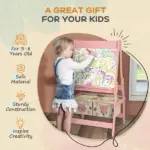 Art Easel for Kids with Paper Roll, Blackboard, Whiteboard, Storage, Pink - Image 6