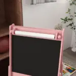 Art Easel for Kids with Paper Roll, Blackboard, Whiteboard, Storage, Pink - Image 7