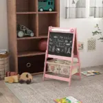 Art Easel for Kids with Paper Roll, Blackboard, Whiteboard, Storage, Pink - Image 10