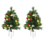 HOMCOM Artificial Christmas Trees 2-Pack Slim with 24 Warm White Lights Green Holiday Decor - Image 2