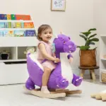 Baby Rocking Horse, Kids Ride On Toy with Realistic Dragon Roar and Safety Belt for Kids 18-36 Months, Purple - Image 2