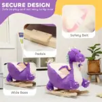 Baby Rocking Horse, Kids Ride On Toy with Realistic Dragon Roar and Safety Belt for Kids 18-36 Months, Purple - Image 6