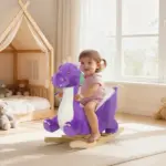 Baby Rocking Horse, Kids Ride On Toy with Realistic Dragon Roar and Safety Belt for Kids 18-36 Months, Purple - Image 10