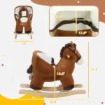Qaba Baby Rocking Horse, Plush Animal Rocker with Sound, Wooden Base Seat Safety Belt, for Ages 18-36 Months, Brown - Image 3