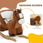 Qaba Baby Rocking Horse, Plush Animal Rocker with Sound, Wooden Base Seat Safety Belt, for Ages 18-36 Months, Brown - Image 4