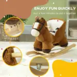 Qaba Baby Rocking Horse, Plush Animal Rocker with Sound, Wooden Base Seat Safety Belt, for Ages 18-36 Months, Brown - Image 7
