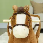 Qaba Baby Rocking Horse, Plush Animal Rocker with Sound, Wooden Base Seat Safety Belt, for Ages 18-36 Months, Brown - Image 9