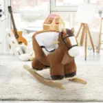 Qaba Baby Rocking Horse, Plush Animal Rocker with Sound, Wooden Base Seat Safety Belt, for Ages 18-36 Months, Brown - Image 10