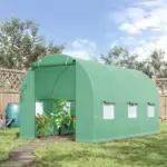 Outsunny Backyard Greenhouse 15 x 7 x 7 with Door Ventilation Windows Outdoor Tunnel Walk-In Garden Plant Growing House Green - Image 2