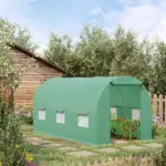 Outsunny Backyard Greenhouse 15 x 7 x 7 with Door Ventilation Windows Outdoor Tunnel Walk-In Garden Plant Growing House Green - Image 13
