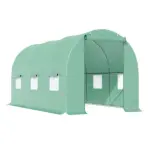 Outsunny Backyard Greenhouse 15 x 7 x 7 with Door Ventilation Windows Outdoor Tunnel Walk-In Garden Plant Growing House Green