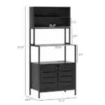 HOMCOM Baker's Rack with Power Outlet and Storage Shelves, Microwave Stand with Louvred Door Cabinets, Black - Image 3